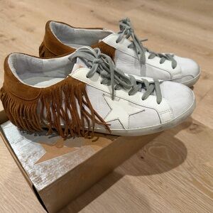 Golden Goose White/Brown Fringe Sneakers